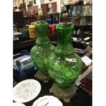 PAIR OF LARGE GREEN GLASS LAMPS