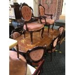 INLAID DINING TABLE & SIX CHAIRS