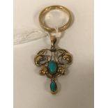 9 CT. GOLD RING WITH TURQUOISE GOLD BROOCH / PENDANT