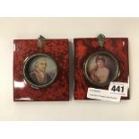 PAIR RED FRAMED MINIATURES