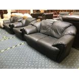 BLACK LEATHER THREE PIECE SUITE