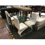 CRYSTAL GLASS TABLE & 4 CREAM & CHROME CHAIRS