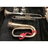 VINTAGE SILVER PLATE TRUMPET & BUGLE