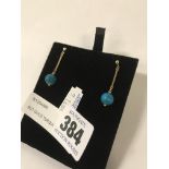 9CT GOLD TURQUOISE LONG DROP STUDS