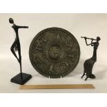 RELIEF PLAQUE & 2 HAGENAUER STYLE FIGURINES