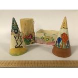 TWO CLARICE CLIFF CONICALS & 2 OTHER CLARICE CLIFF PIECES