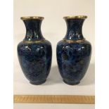 PAIR BLUE CLOISONNE VASES