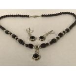 STERLING SILVER GARNET NECKLACE & EARRINGS