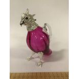 SILVER PLATE & CRANBERRY GLASS BIRD CLARET JUG