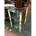 PAIR GLASS COLUMN SIDE TABLES