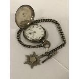 HM SILVER OMEGA POCKET WATCH & HM SILVER FOB