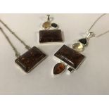 3 STERLING SILVER AMBER PENDANTS