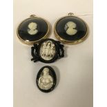 2 JET & CAMEO BROOCHES WITH 2 CAMEO PICTURES