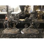 TWO SPELTER MARLEY HORSES