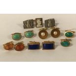 5 PAIRS OF GOLD CUFFLINKS , 1 SILVER PAIR & 1 ODD GOLD CAMEO CUFFLINK