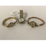 3 LADIES WRISTWATCHES - 2 ARE GOLD BODIED