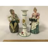 TWO EARLY FIGURES & A MINTON CANDLESTICK - SOME DAMAGE