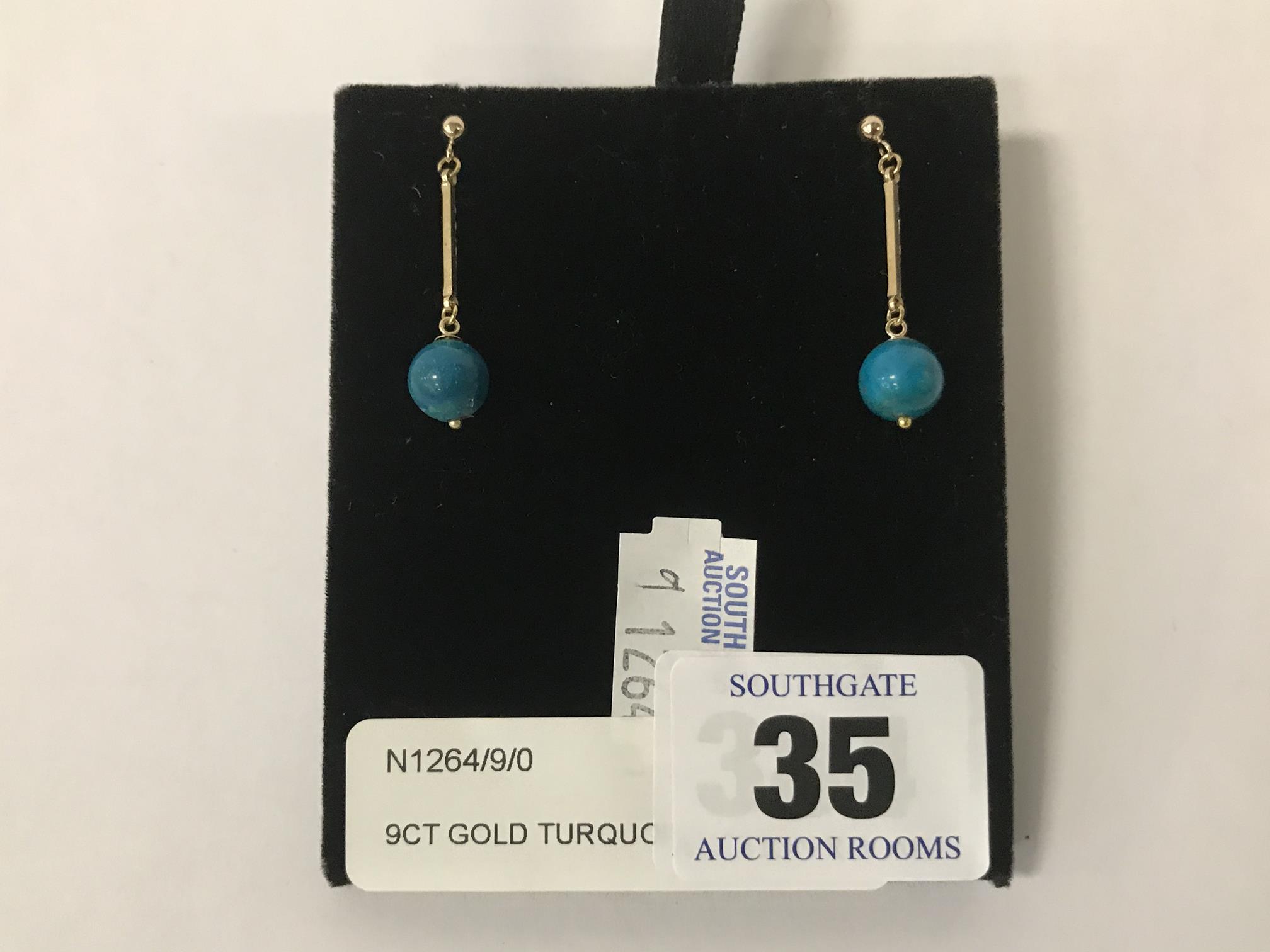 9CT GOLD TURQUOISE LONG DROP STUDS