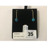 9CT GOLD TURQUOISE LONG DROP STUDS