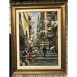 FRAMED OIL ON CANVAS - STREET SCENE - SIGNED