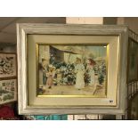 FRAMED PAINTING ON SILK - MARKET SCENE - SIGNED LORENZO