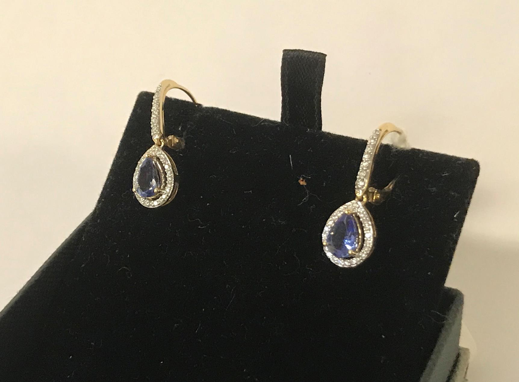 18CT YELLOW GOLD DIAMOND TANZANITE EARRINGS