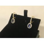 18CT YELLOW GOLD DIAMOND TANZANITE EARRINGS