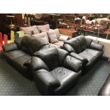 BLACK LEATHER THREE PIECE SUITE