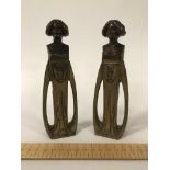 PAIR OF ART NOUVEAU BRONZE FIGURAL BUSTS / CLOCK GARNITURE