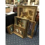 VARIOUS PAINTINGS, PRINTS IN GILT FRAMES