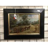 OIL ON BOARD - HAYMAKERS HORSE & CART BY HARRY PAYNE