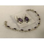 STERLING SILVER & AMETHYST BRACELET & EARRINGS