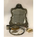HM SILVER BIRMINGHAM MARK MIRROR (NEEDS REPAIR) WITH 6 OTHER SILVER ITEMS