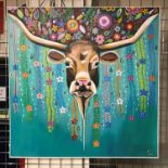 BRIGHT VIBRANT ACRYLIC ON CANVAS BY ACCLAIMED ARTIST SUDJADI WIDJAJA THE GLORIOUS YEAR OF THE OX