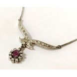 ANTIQUE DIAMOND & RUBY PENDANT ON 14CT GOLD CHAIN