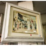 FRAMED PAINTING ON SILK - MARKET SCENE - SIGNED LORENZO