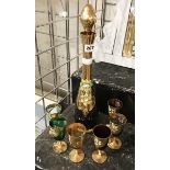 BOHEMIAN GLASS DECANTER & 6 GLASSES