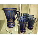 SILVER INLAID WATER JUG & 6 GLASSES