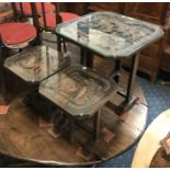 ORIENTAL TILT TOP TABLE & 2 MATCHING SIDE TABLES