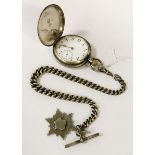 HM SILVER OMEGA POCKET WATCH & HM SILVER FOB