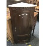 MAHOGANY MARBLE TOP CORNER CABINET - MARBLE IS BROKEN