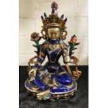 BLUE ENAMEL & BRONZE BUDDHA