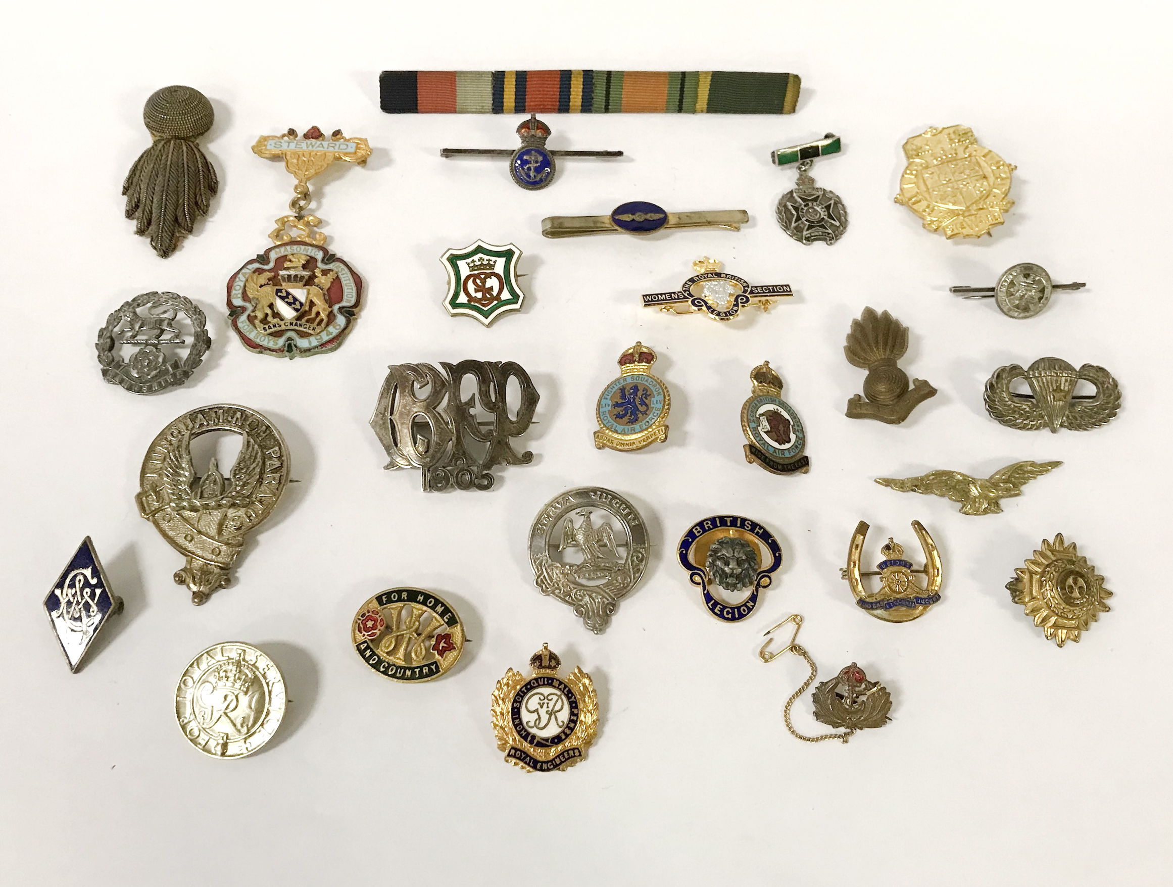 VARIOUS MILITARY & MASONIC ENAMEL BADGES - SOME HM SILVER