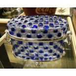 BLUE CUT GLASS & SILVER PLATE CASKET