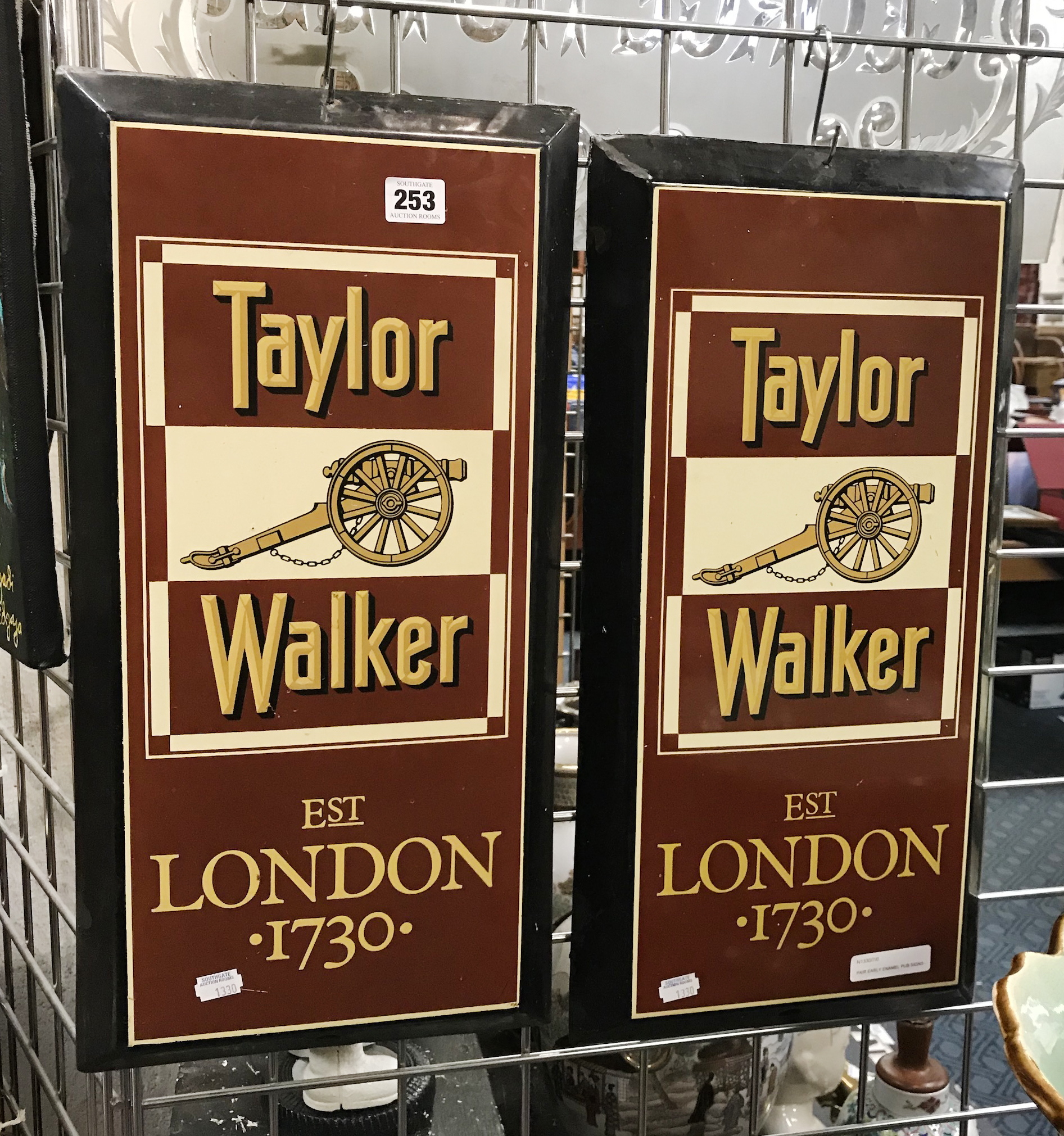 PAIR EARLY ENAMEL PUB SIGNS - TAYLOR WALKER