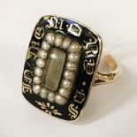 9CT GOLD SEED PEARL VICTORIAN MOURNING RING