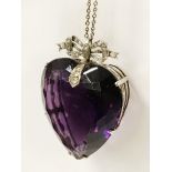 LARGE AMETHYST & DIAMOND HEART PENDANT WITH 9CT GOLD CHAIN