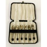 CASED SET OF HM SILVER ENAMEL BEANSPOONS