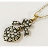 GOLD DIAMOND & SEED PEARL PENDANT & CHAIN