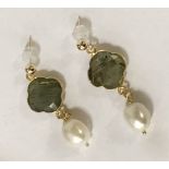 9CT GOLD PEARL & LABRADORITE EARRINGS